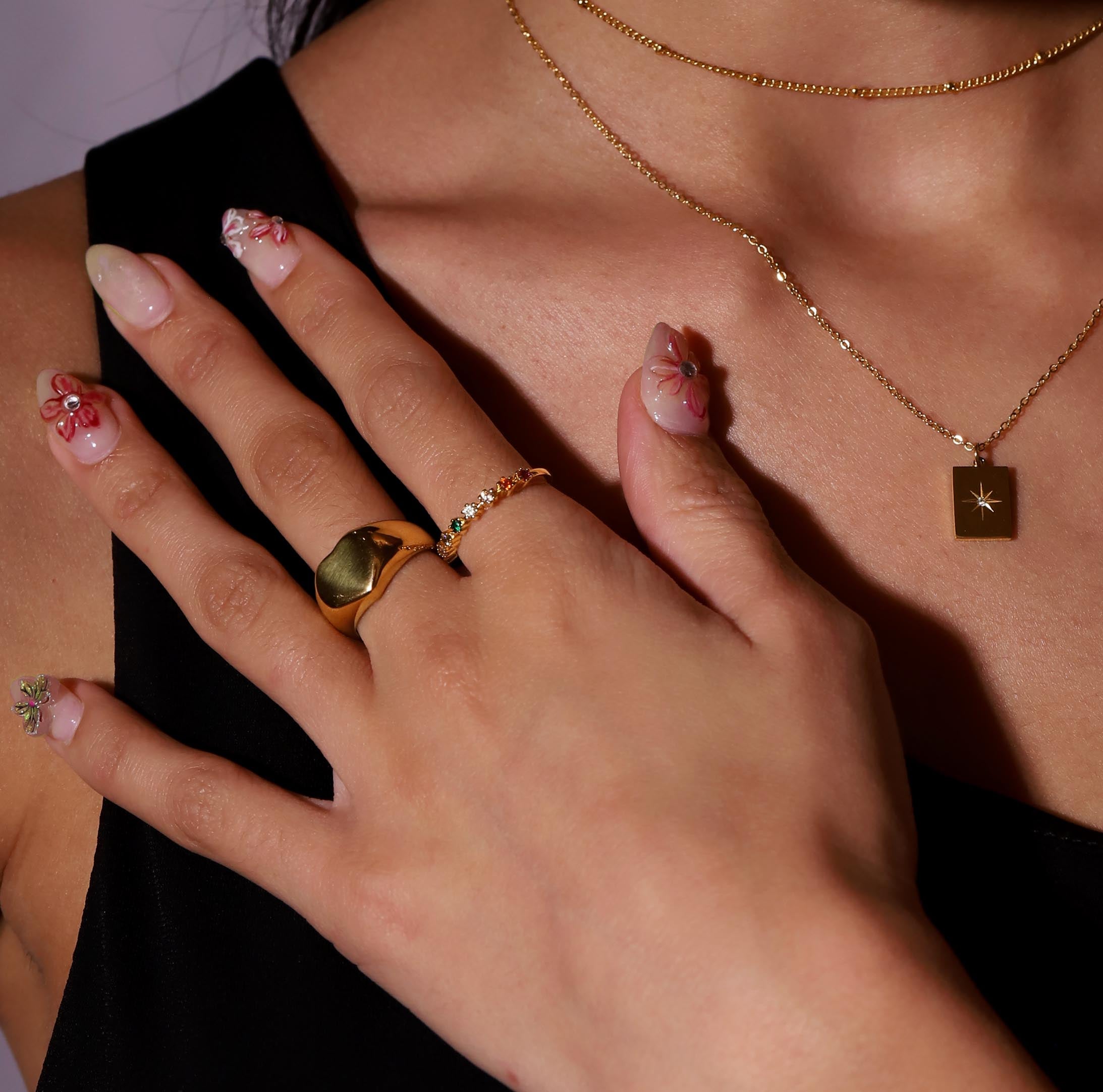 Love Club Heart Signet Engravable Ring On Model 2 - Gold