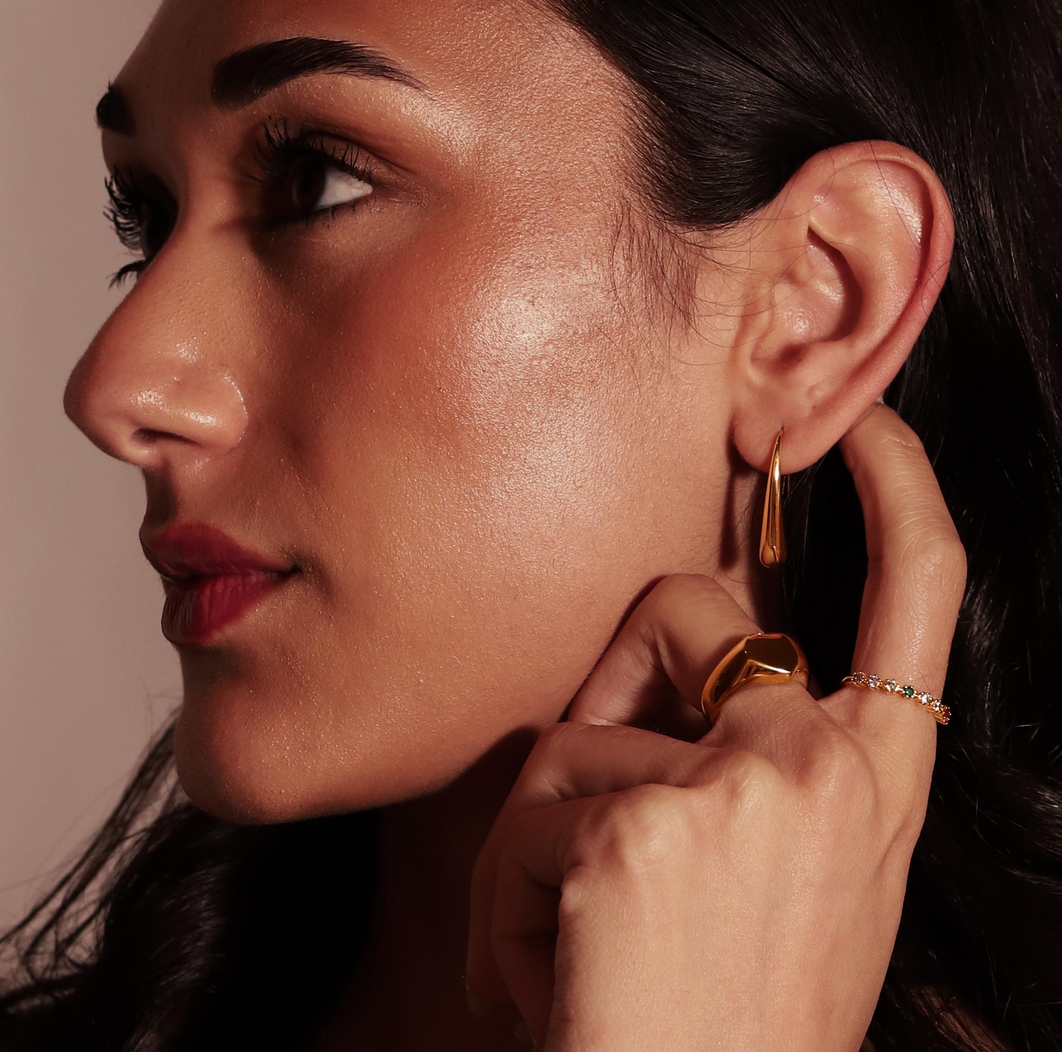 Love Club Heart Signet Engravable Ring On Model 3 - Gold