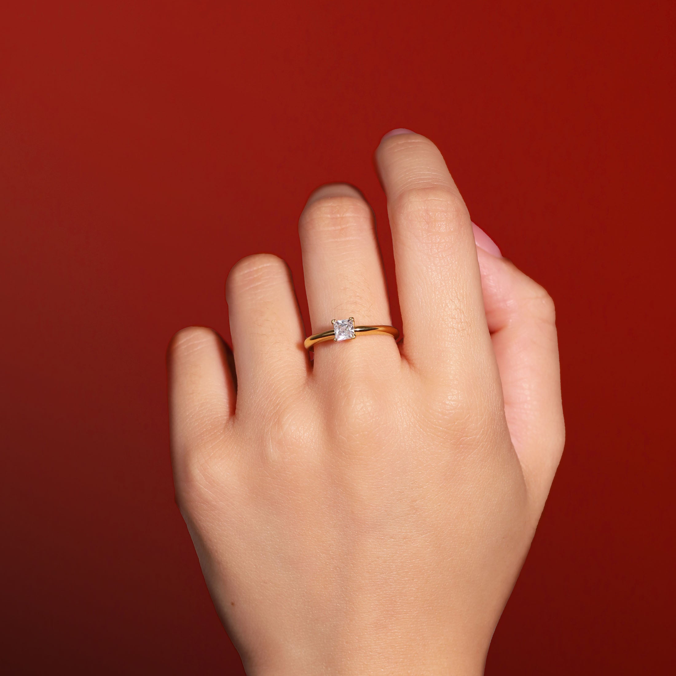Lucid Square Cut Gemstone Ring On Model - Gold