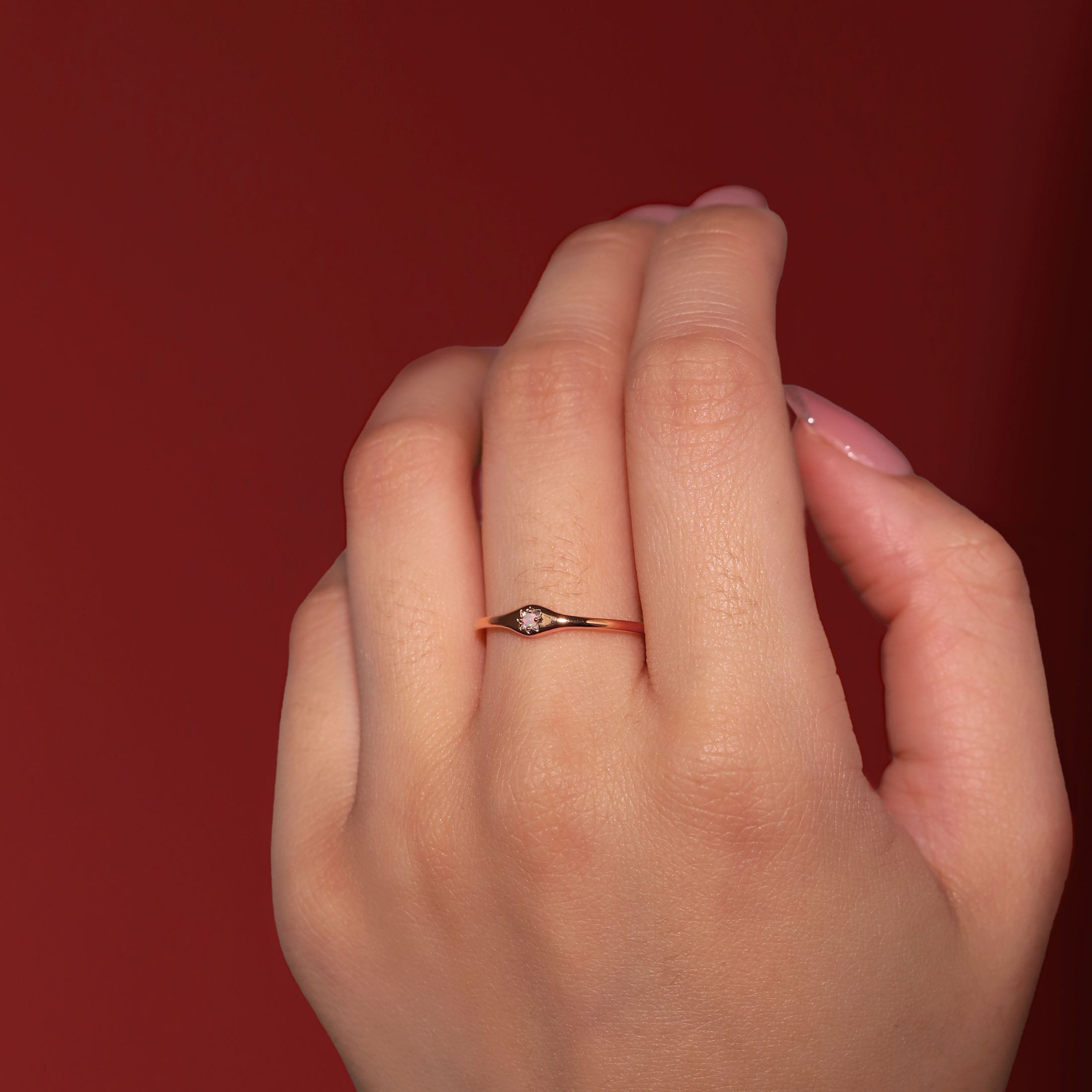 Mystic Star Opal Ring On Model - Rose Gold