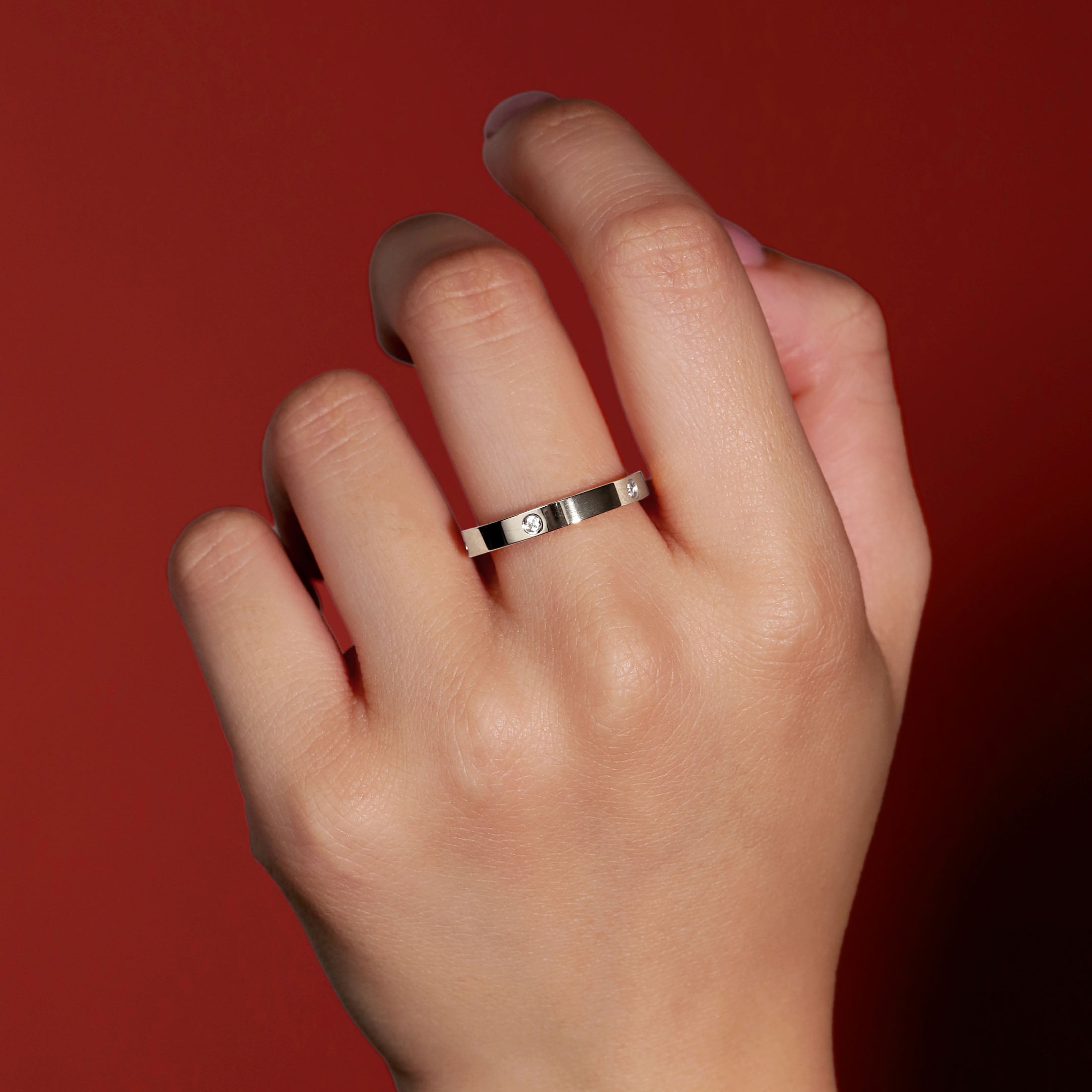 Ravena Thick Band Gemstone Inset Ring On Model - Silver