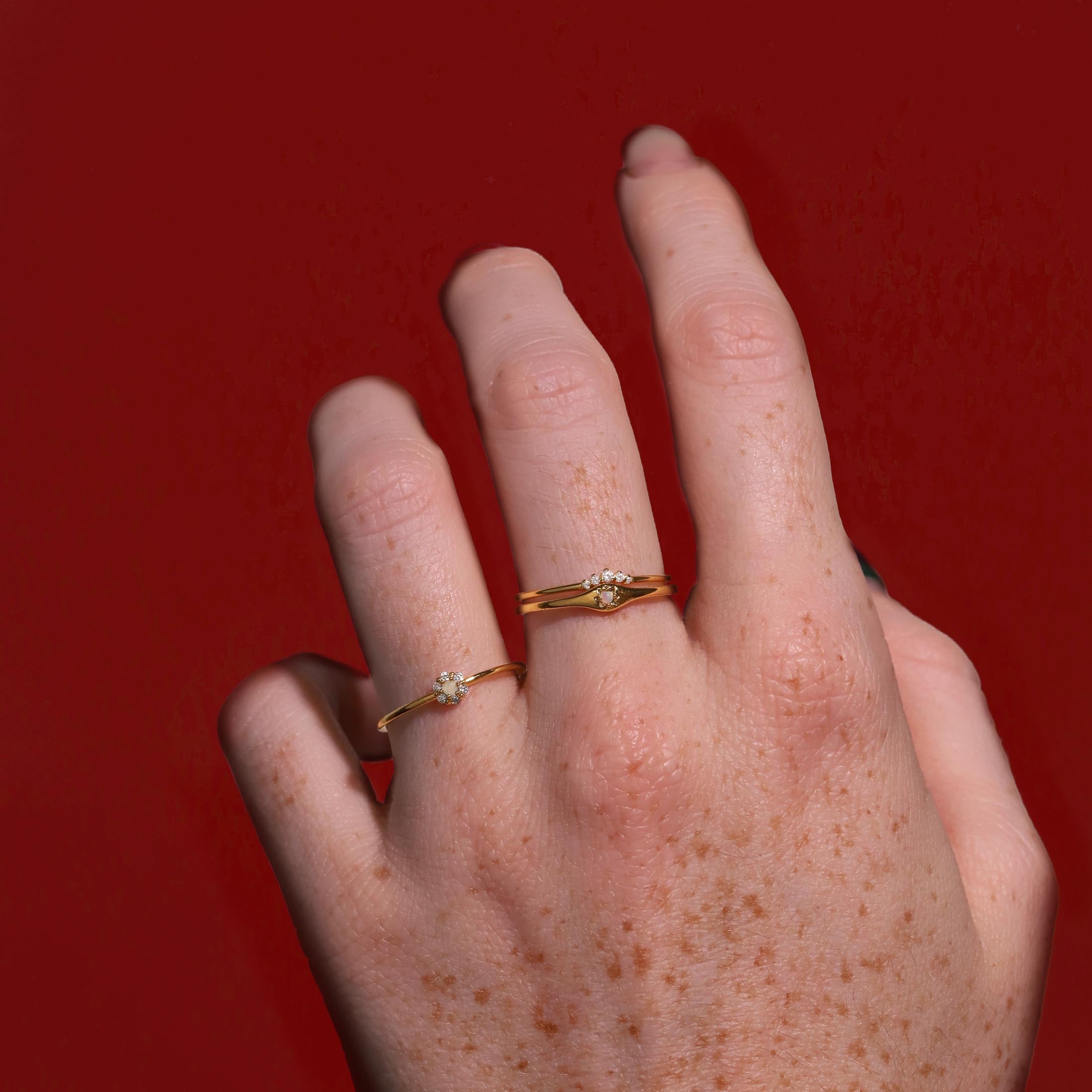 Calypso Moonstone and Gemstone Surround Ring On Model 2 - Gold