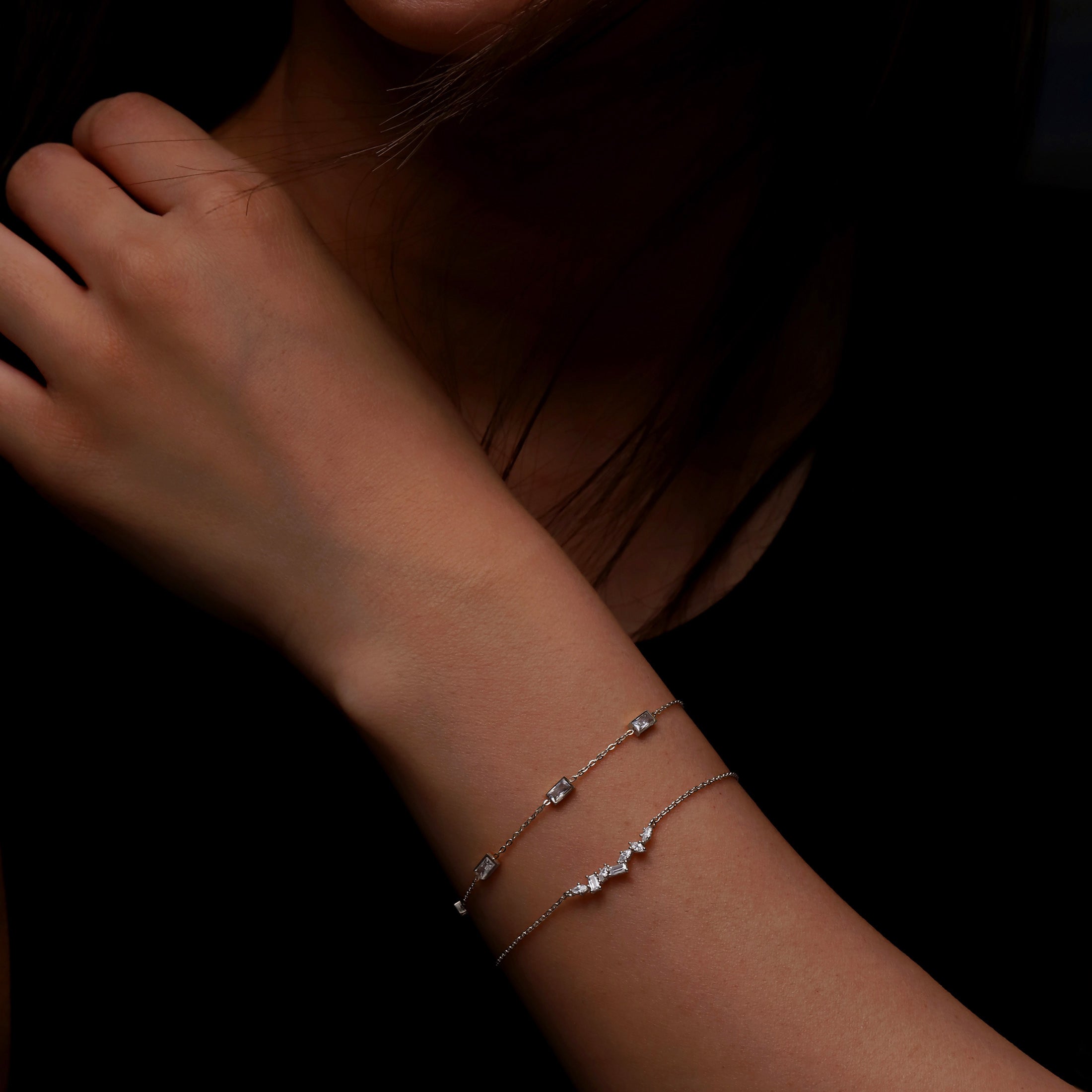 Absolute Rectangle Gemstone Bracelet On Model - Silver