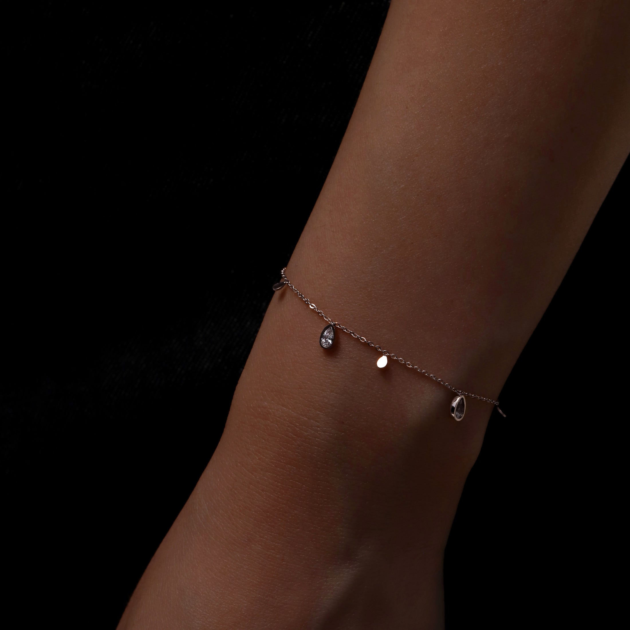 Elle Teardrop Gemstone & Charm Bracelet On Model 2 - Silver