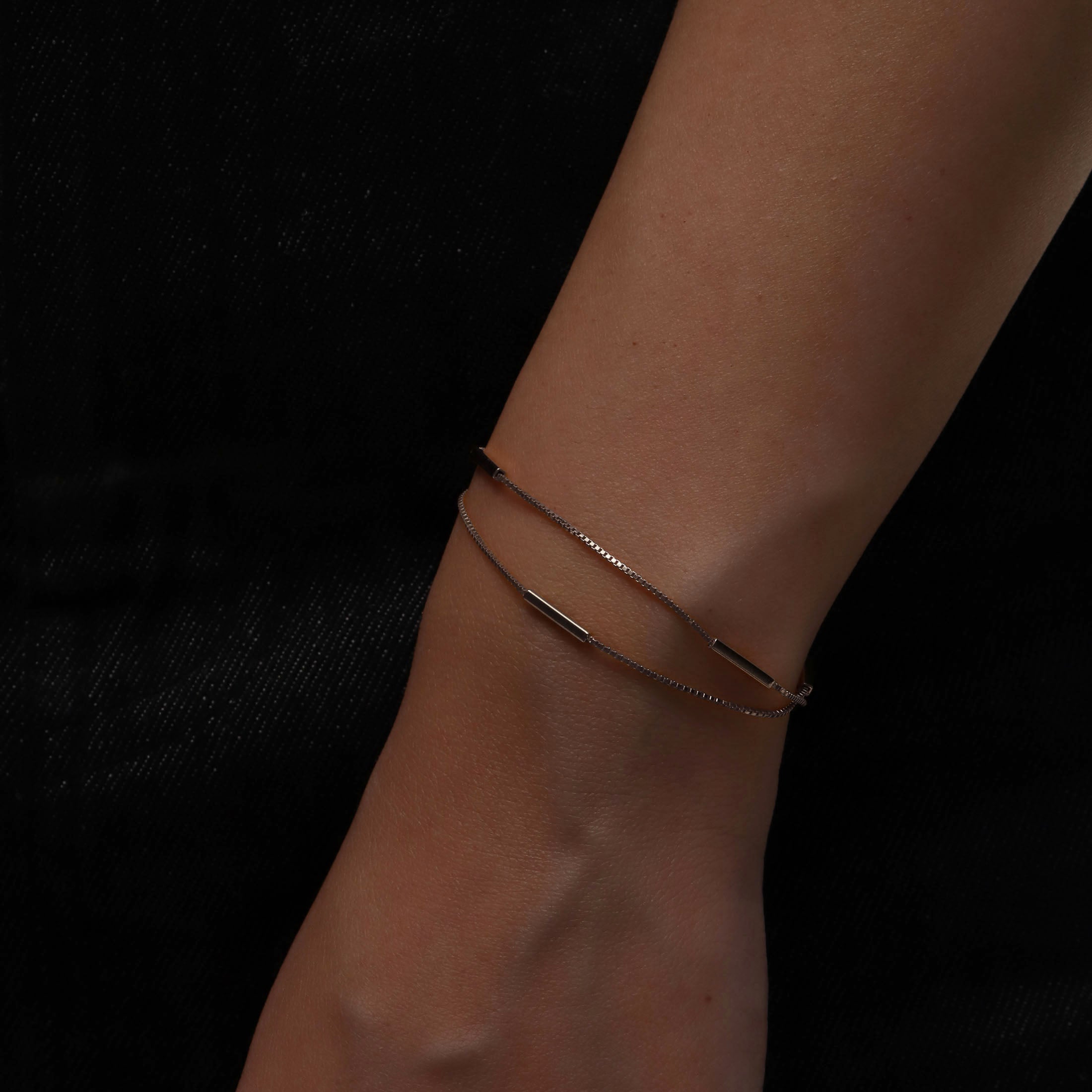 Illusion Double Bar Chain Bracelet On Model 2 - Silver
