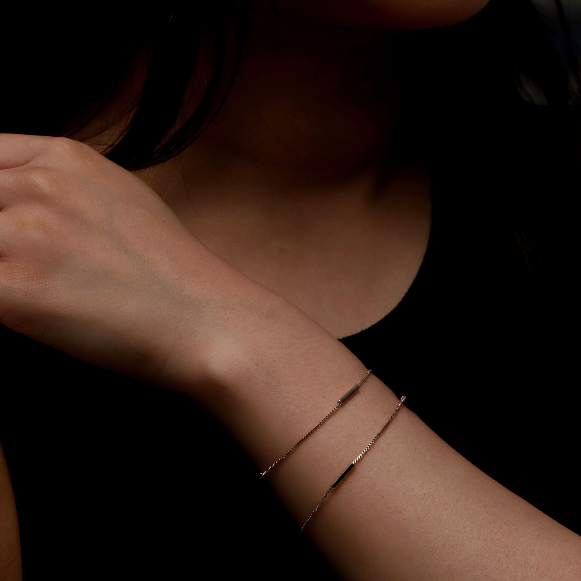 Illusion Double Bar Chain Bracelet On Model - Silver