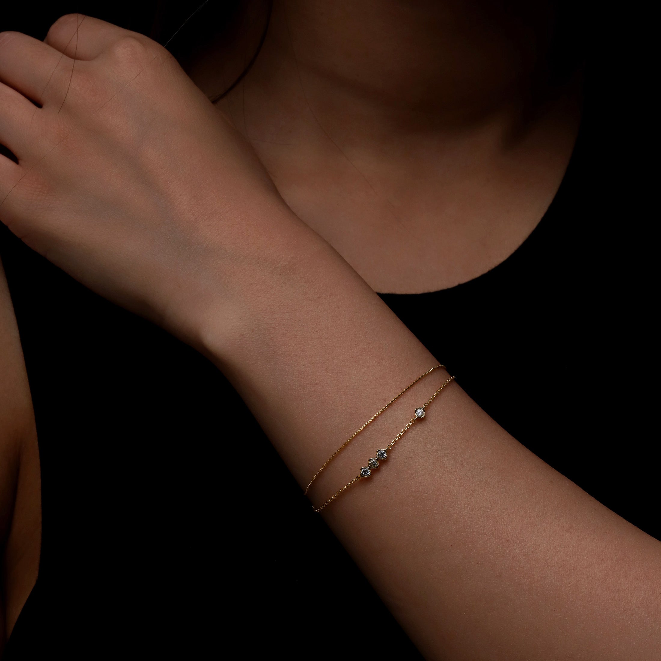 Mabel Double Chain Gemstone Bracelet On Model - Gold