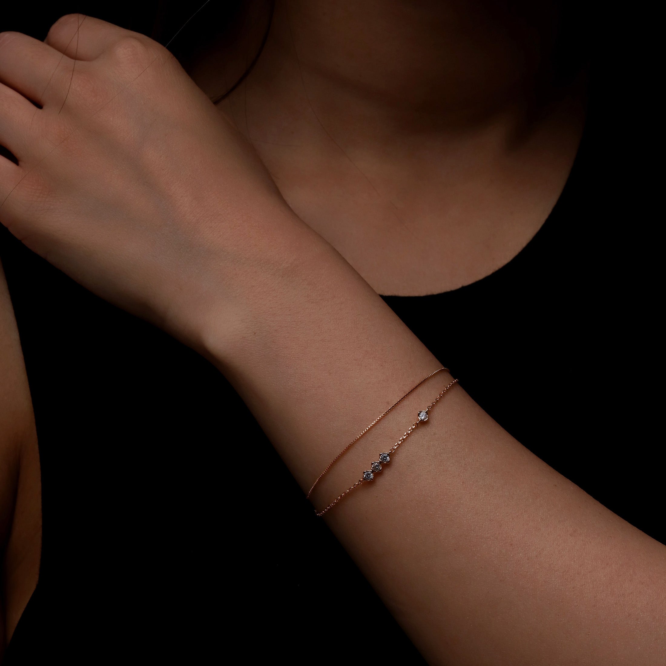 Mabel Double Chain Gemstone Bracelet On Model - Rose Gold