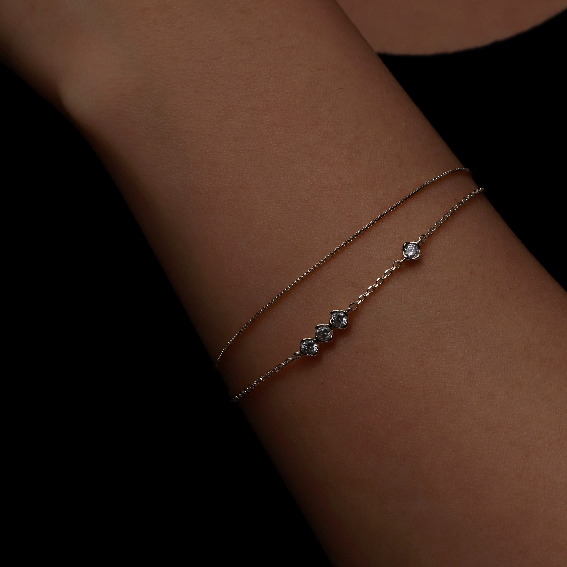 Mabel Double Chain Gemstone Bracelet On Model 2 - Silver