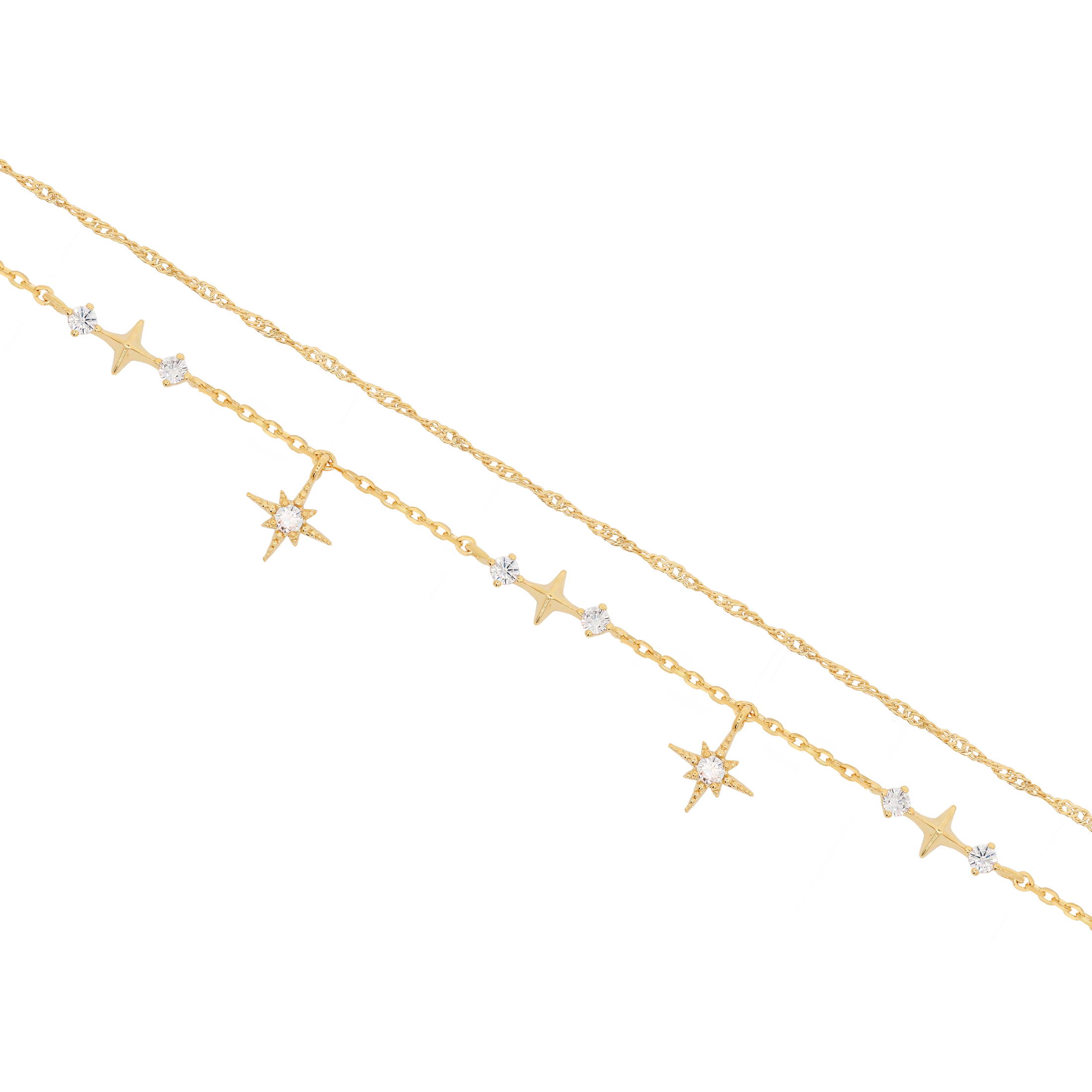 Nova Double Chain Stars & Gemstone Bracelet - Gold