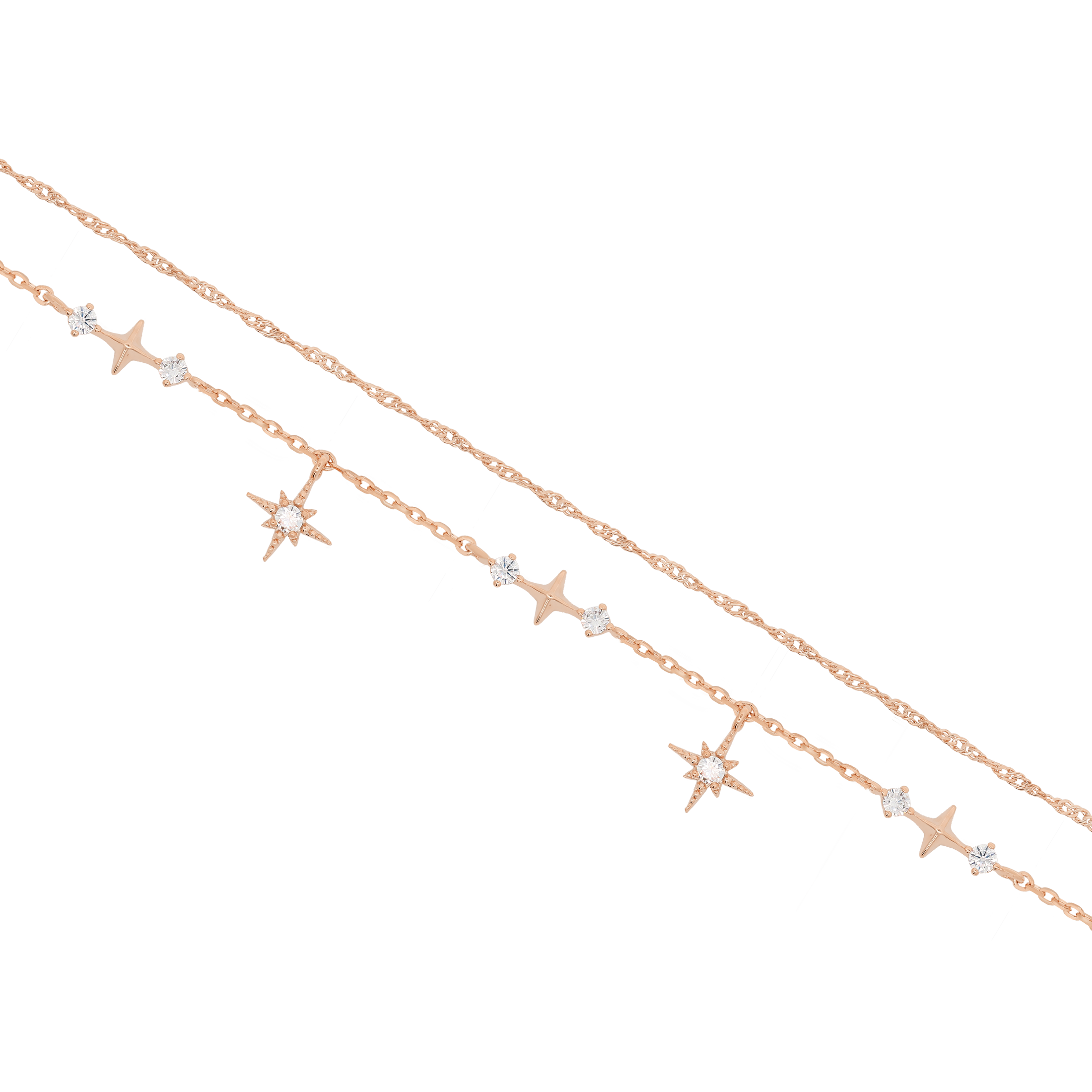 Nova Double Chain Stars & Gemstone Bracelet - Rose Gold