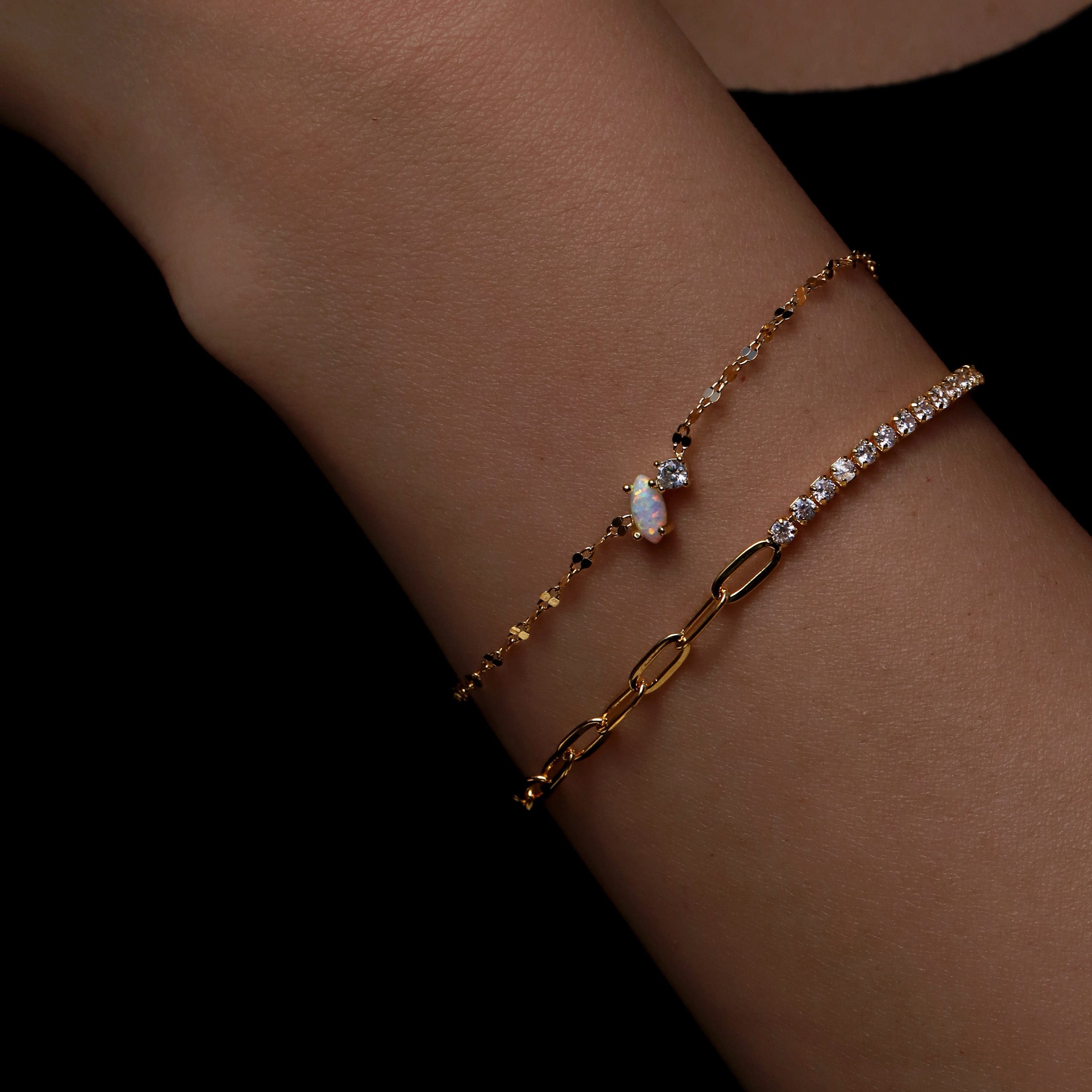 Oasis Opal & Gemstone Fine Marina Chain Bracelet On Model 2 - Gold