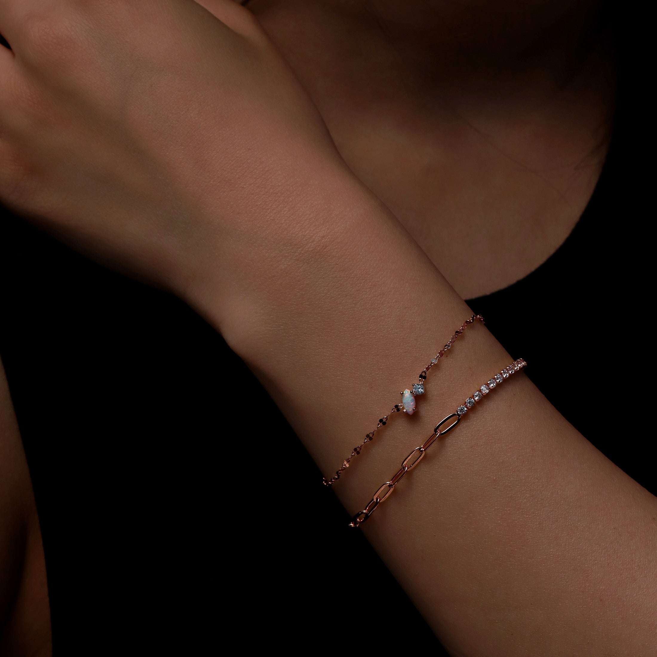Oasis Opal & Gemstone Fine Marina Chain Bracelet On Model - Rose Gold