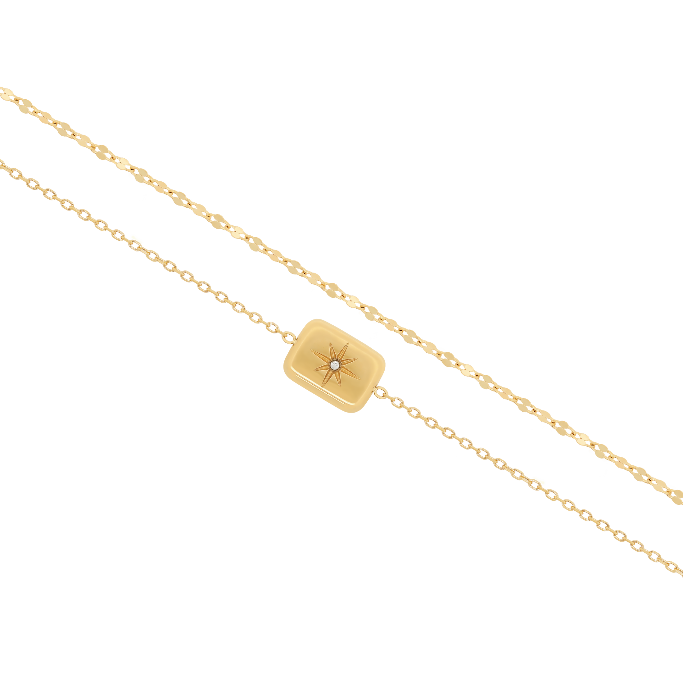 Oracle Double Chain Star Rectangle Pendant Bracelet - Gold