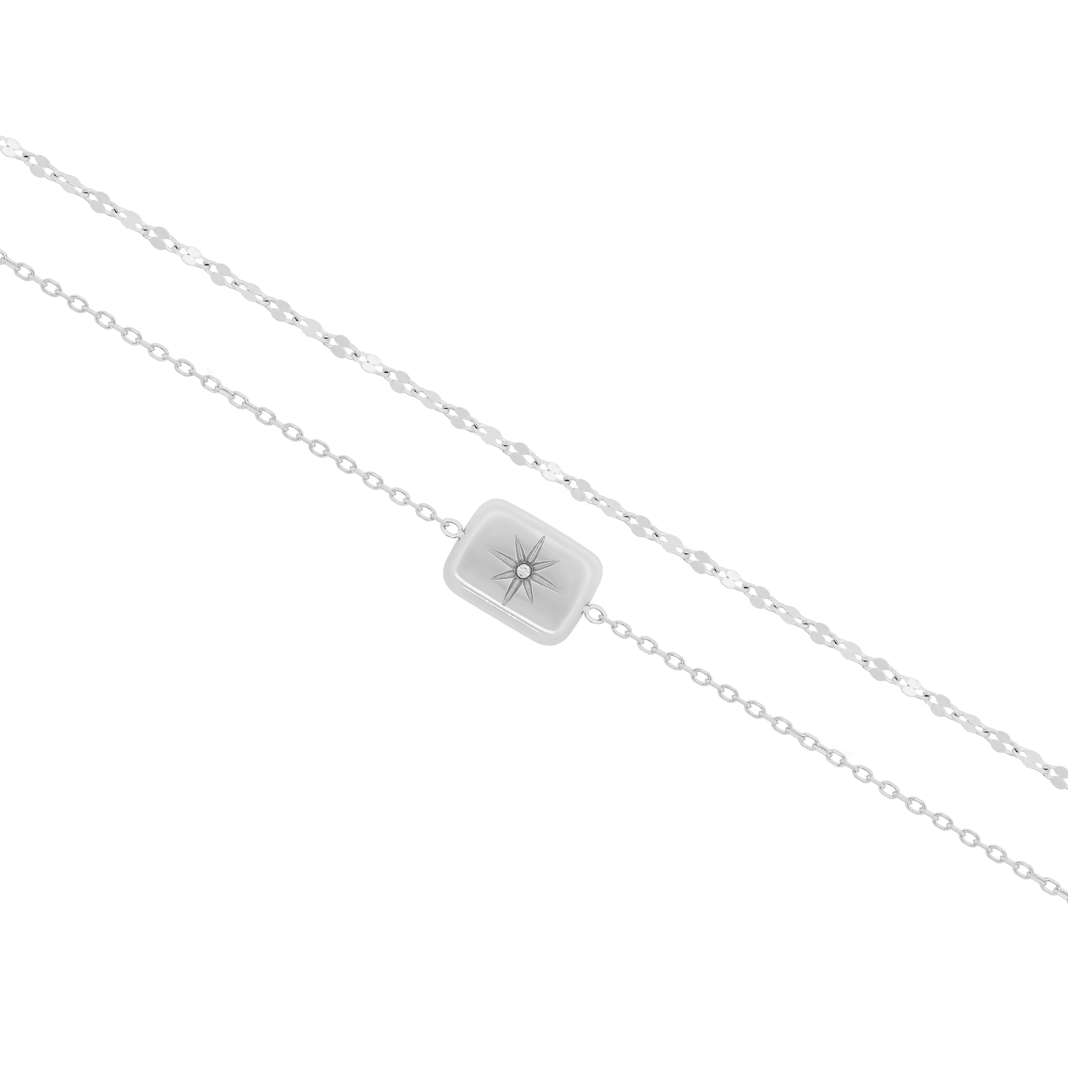 Oracle Double Chain Star Rectangle Pendant Bracelet - Silver