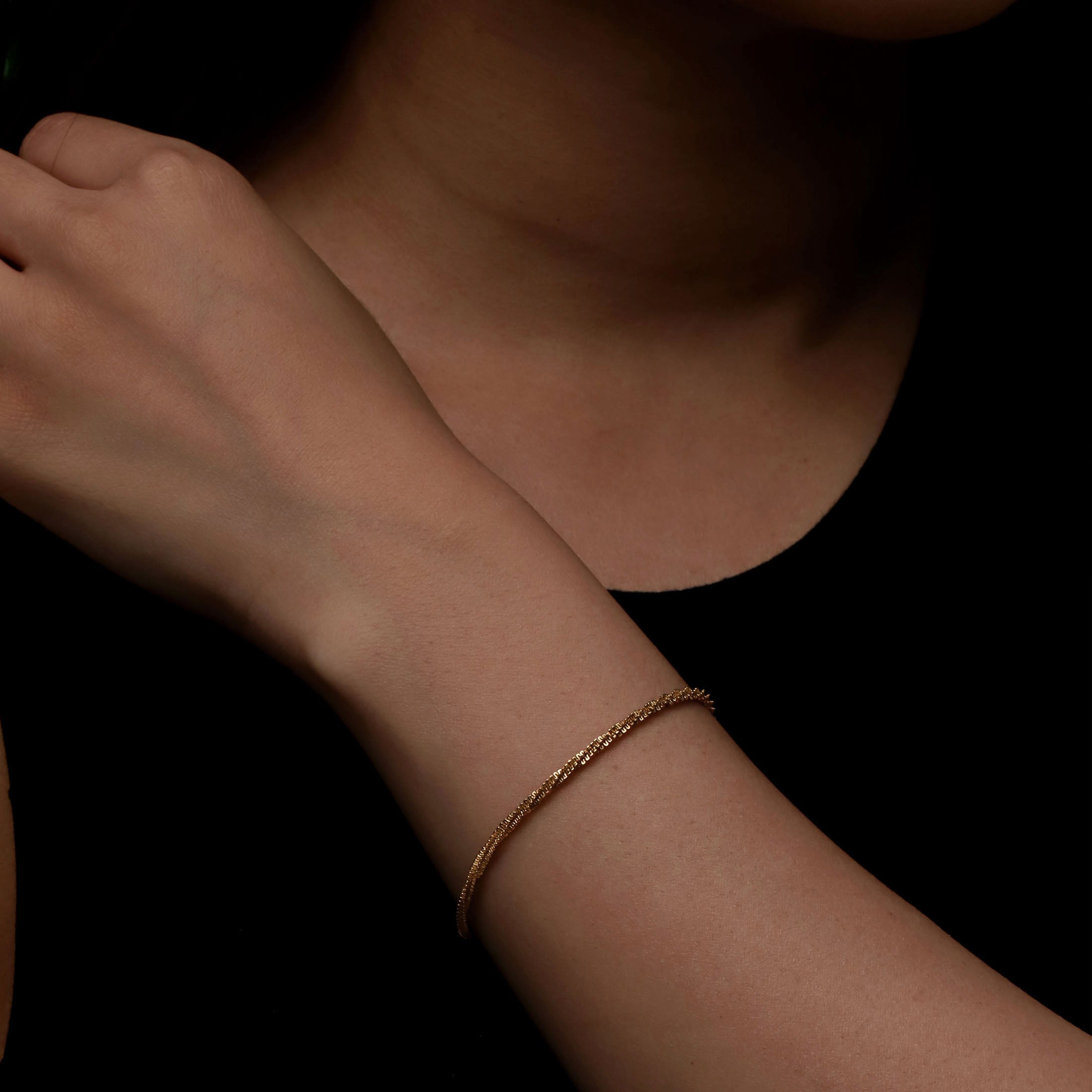 Sabrina Criss Cross Chain Bracelet On Model - Gold