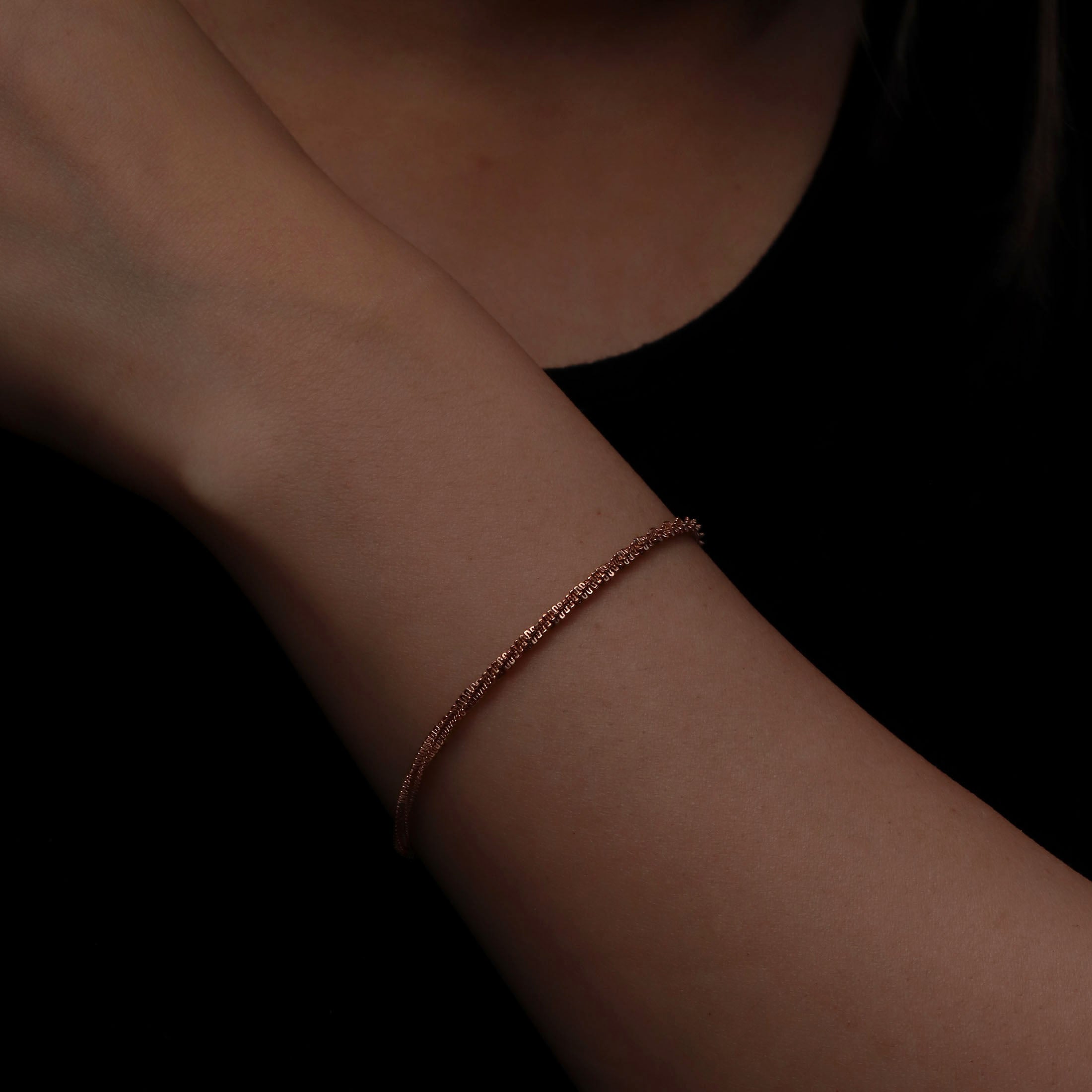 Sabrina Criss Cross Chain Bracelet On Model 2 - Rose Gold